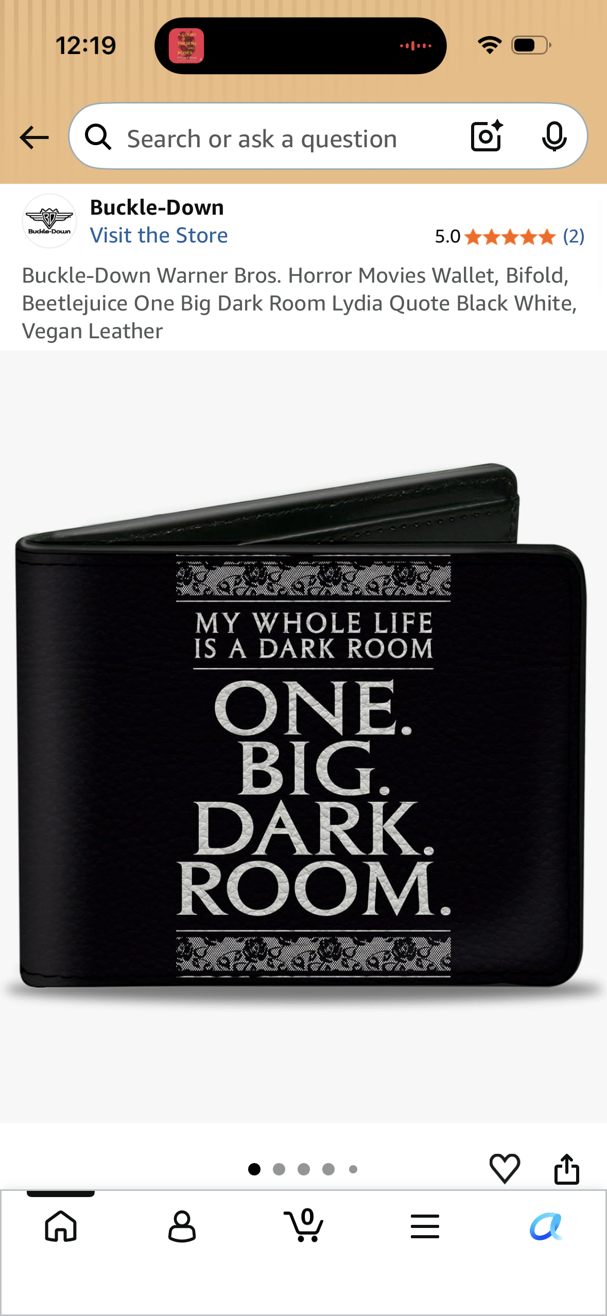 Buckle-Down Warner Bros. Horror Movies Wallet, Bifold, Beetlejuice One Big Dark Room Lydia Quote Black White, Vegan Leather