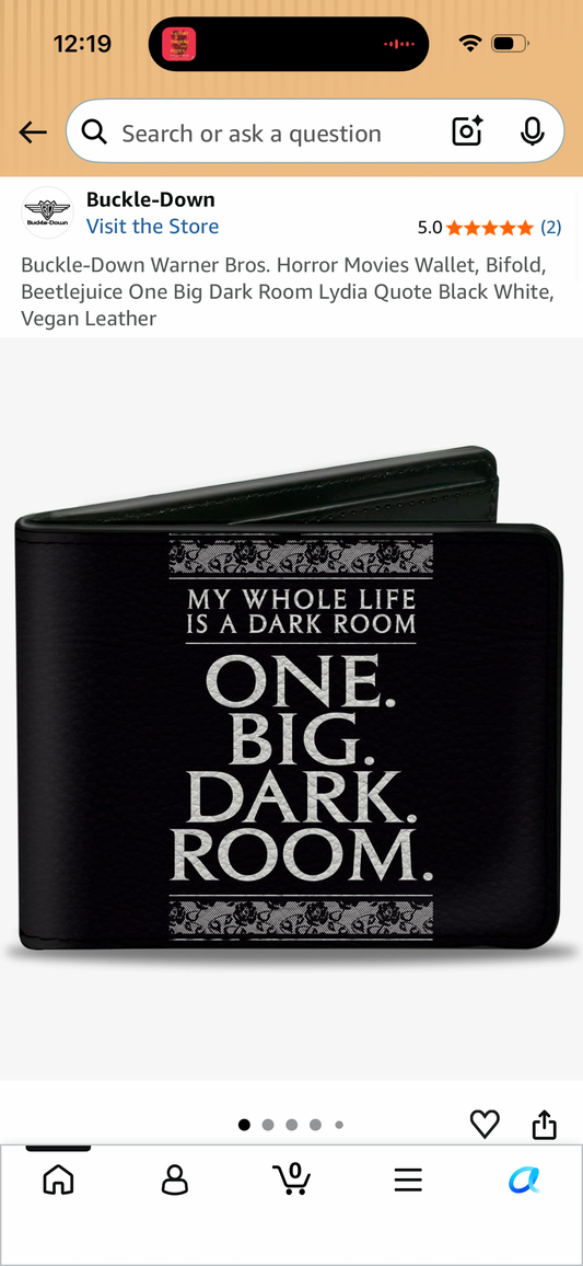 Buckle-Down Warner Bros. Horror Movies Wallet, Bifold, Beetlejuice One Big Dark Room Lydia Quote Black White, Vegan Leather