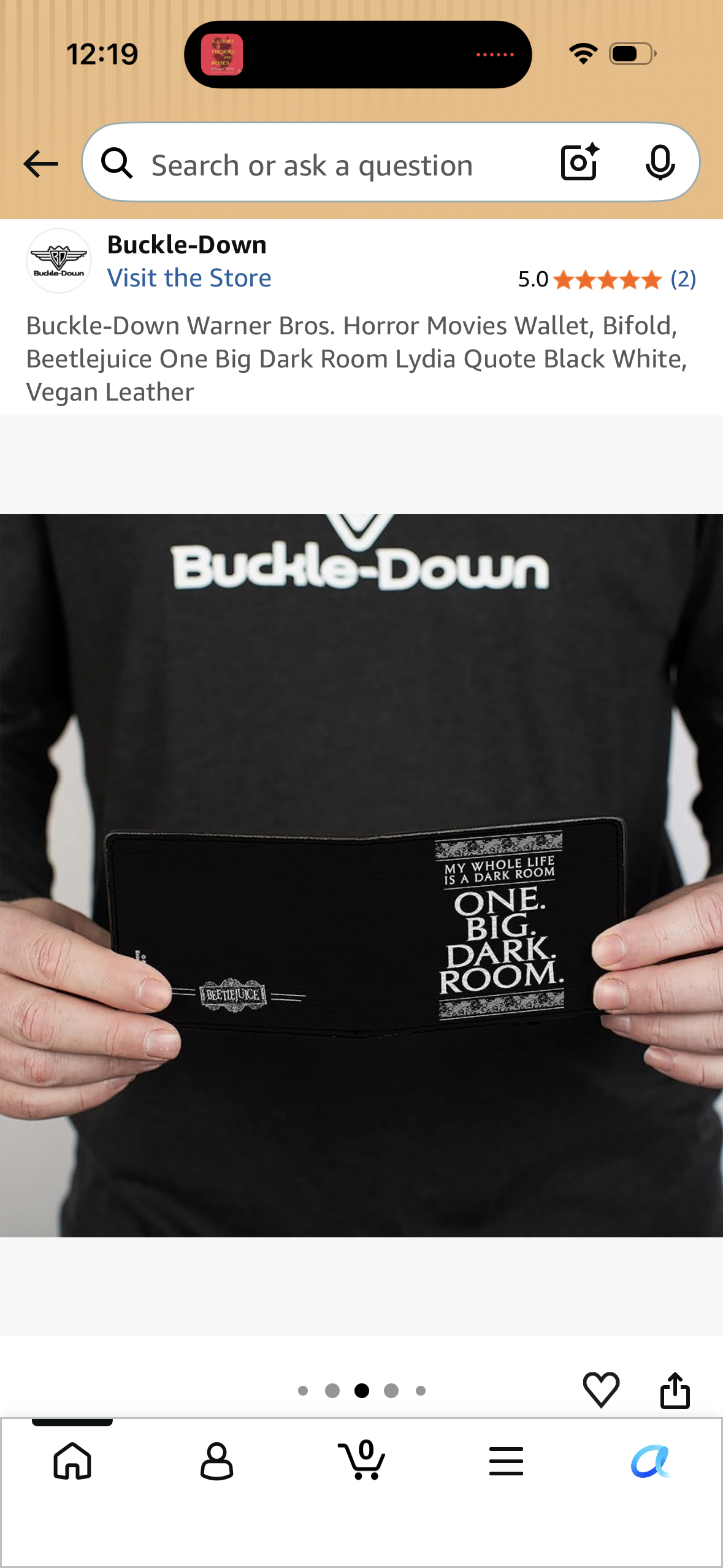Buckle-Down Warner Bros. Horror Movies Wallet, Bifold, Beetlejuice One Big Dark Room Lydia Quote Black White, Vegan Leather