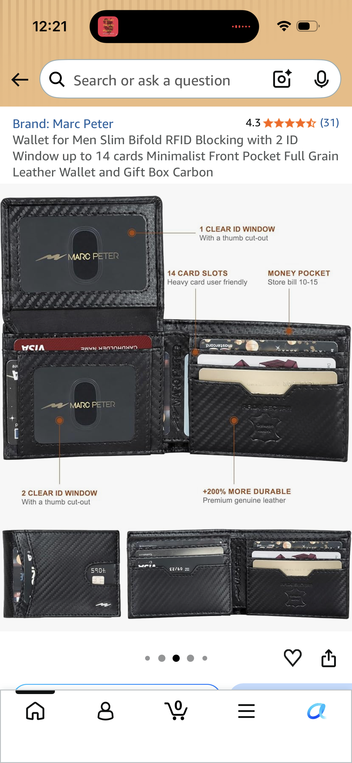 Wallet for Men Slim Bifold RFID Blocking with 2 ID Window up to 14 cards Minimalist Front Pocket Full Grain Leather Wallet and Gift Box Carbon