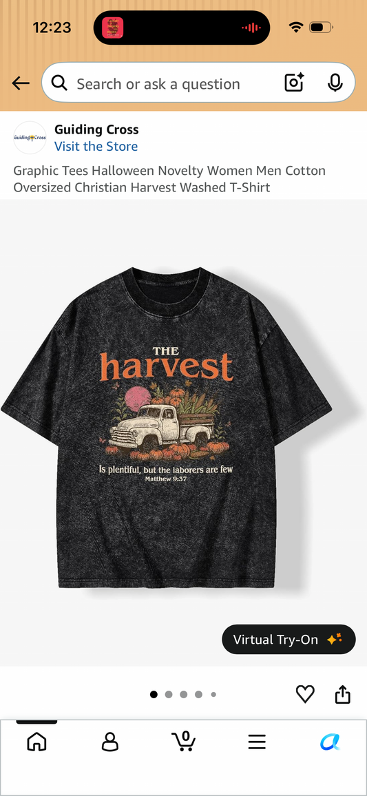 Graphic Tees Halloween Novelty Women Men Cotton Oversized Christian Harvest Washed T-Shirt (Size X-Large)
