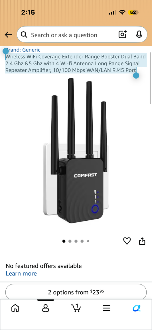 Wireless WiFi Coverage Extender Range Booster Dual Band 2.4 Ghz &5 Ghz with 4 Wi-fi Antenna Long Range Signal Repeater Amplifier, 10/100 Mbps WAN/LAN RJ45 Port