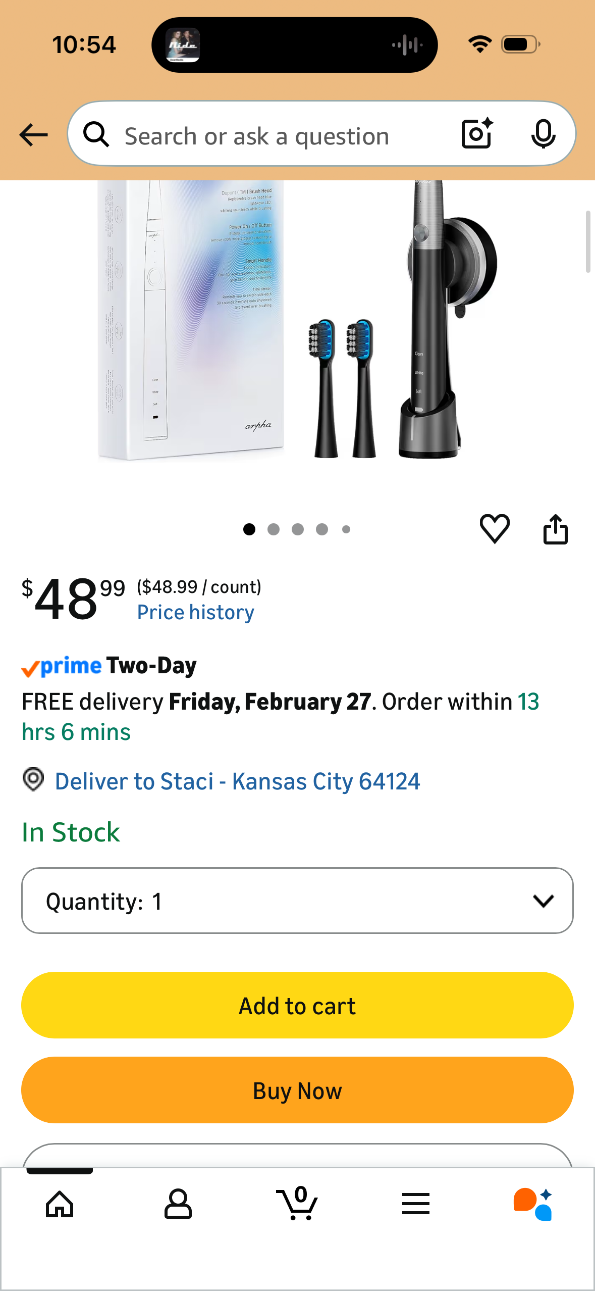 ARPHA Sonic Electric Toothbrush for Adults, Power Whitening Toothbrush with Holder, Wall Cup, 2 Brush Heads & Travel Case, 45,000 VPM Electric Motor & Wireless Charging, 3 Modes w Smart Timer, IPX7