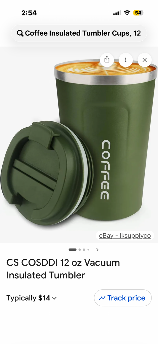 Coffee Insulated Tumbler Cups, 12 oz, Black