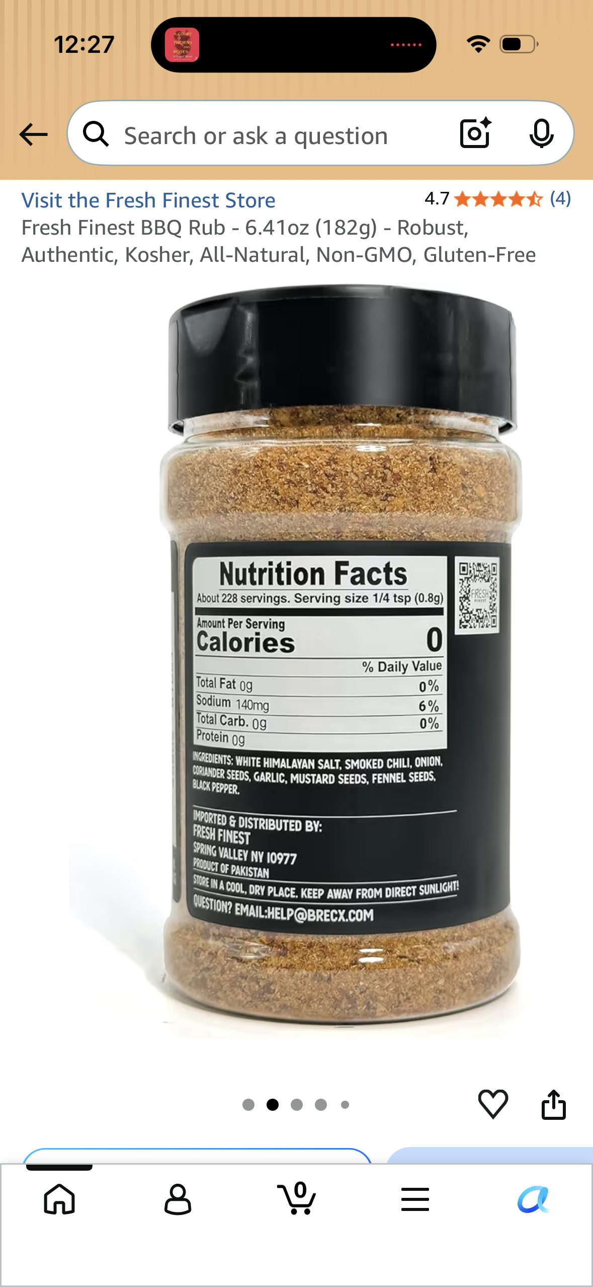 Fresh Finest BBQ Rub - 6.41oz (182g) - Robust, Authentic, Kosher, All-Natural, Non-GMO, Gluten-Free