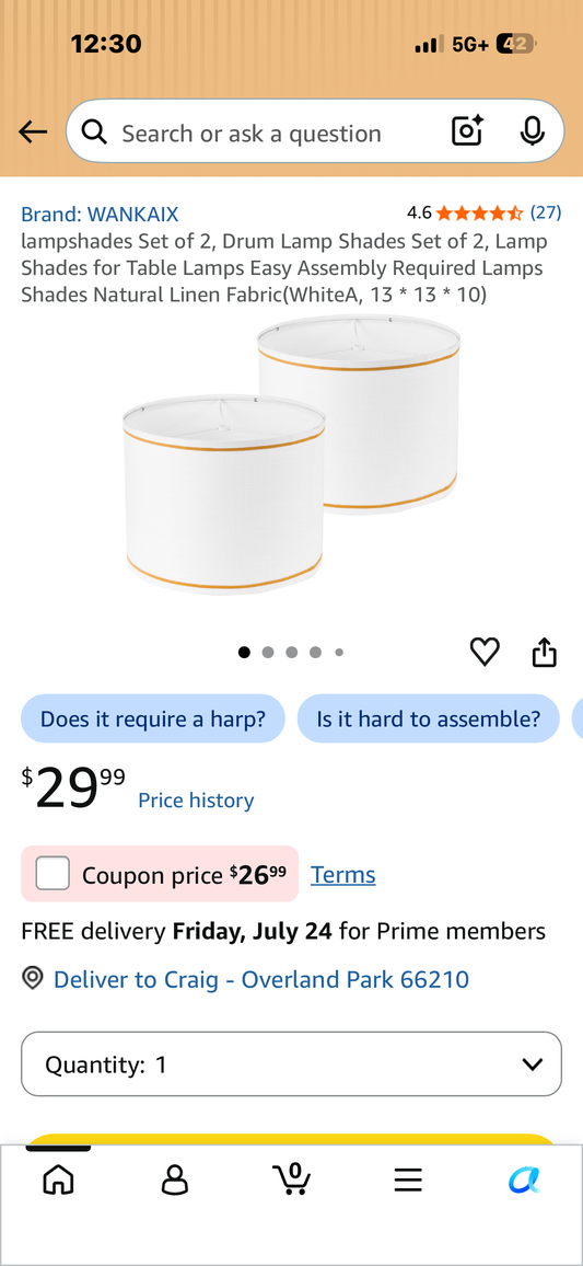 Set of 2, Drum Lamp Shades for Table Lamps, Easy Assembly, Natural Linen Fabric (WhiteA, 13 * 13 * 10)