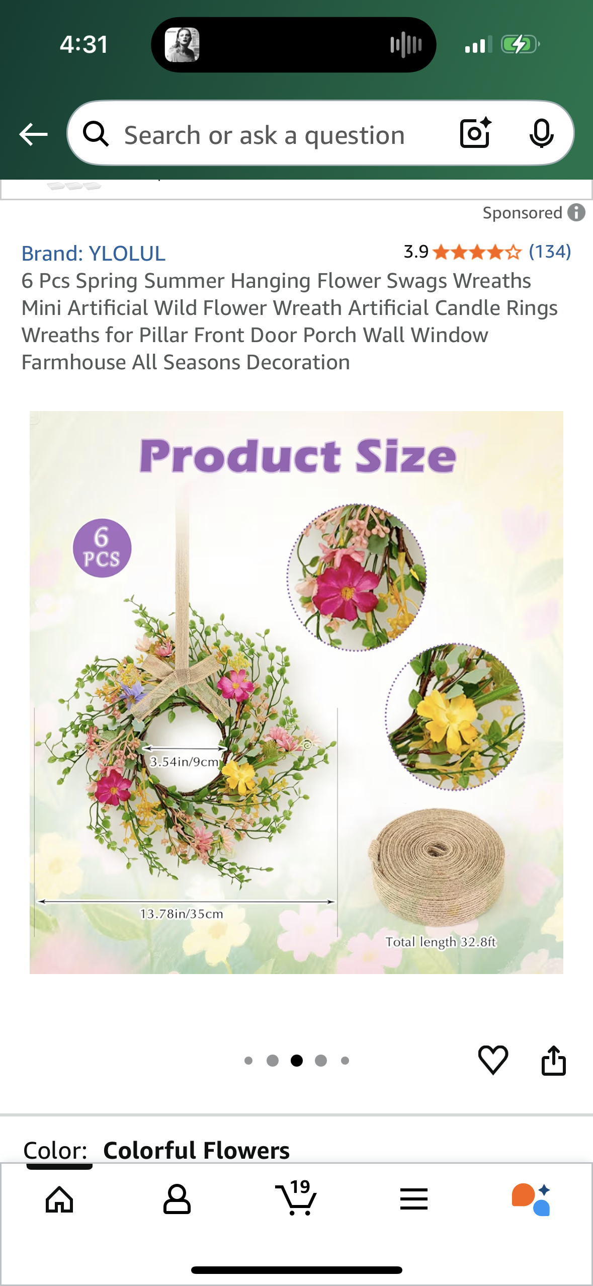 6 Pcs Spring Summer Hanging Flower Swags Wreaths Mini Artificial Wild Flower Wreath Artificial Candle Rings Wreaths for Pillar Front Door Porch Wall Window Farmhouse All Seasons Decoration