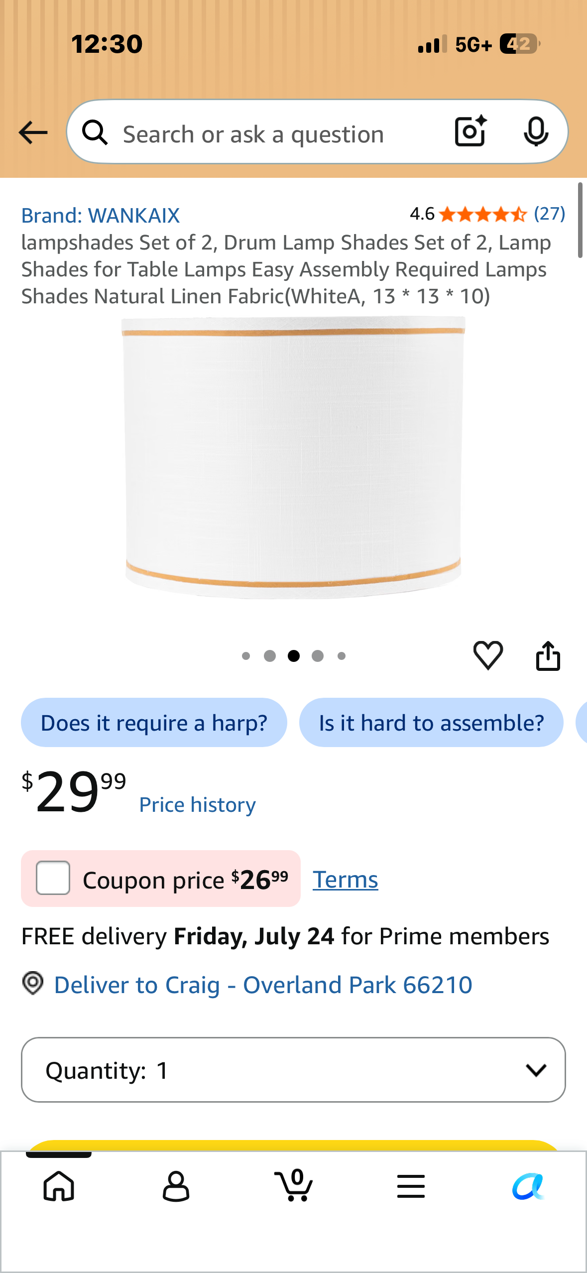 Set of 2, Drum Lamp Shades for Table Lamps, Easy Assembly, Natural Linen Fabric (WhiteA, 13 * 13 * 10)