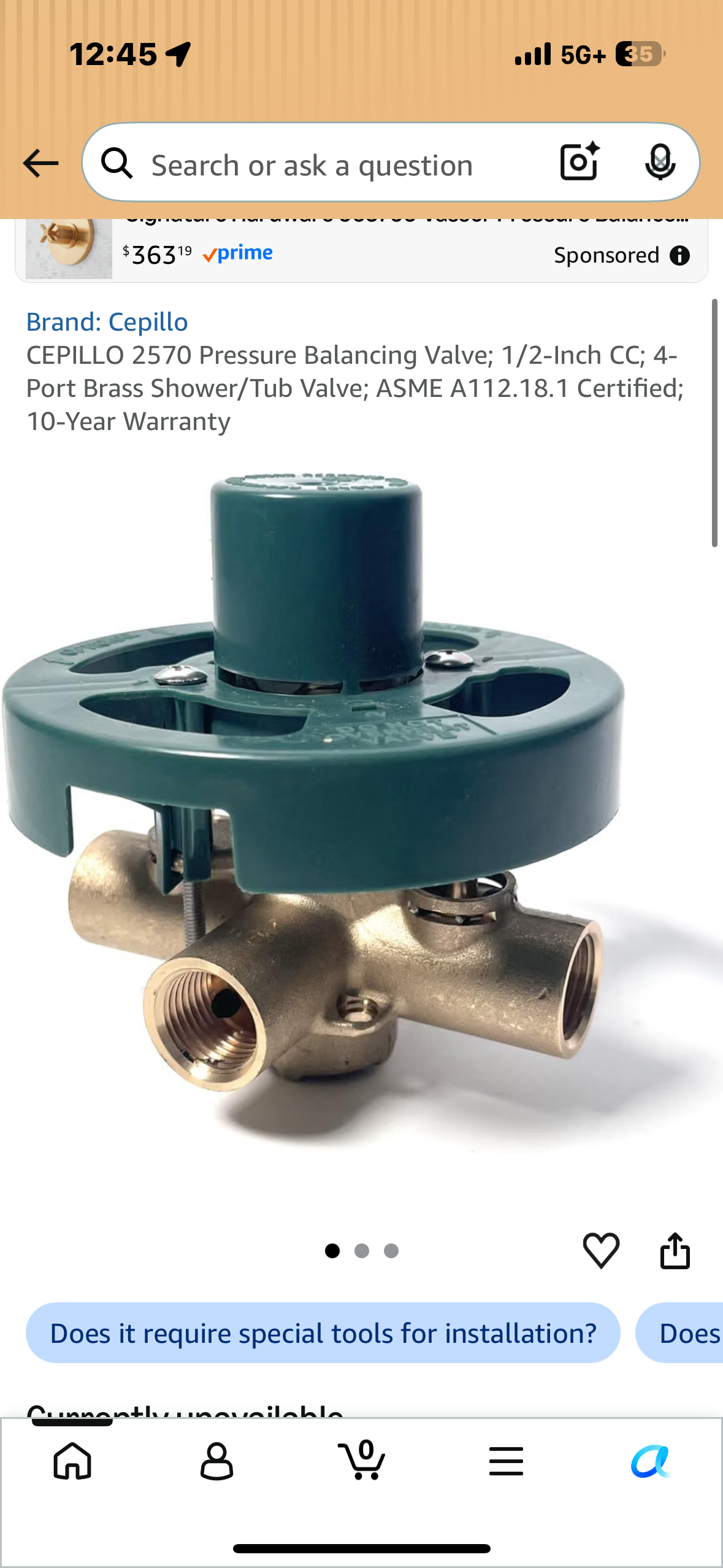 CEPILLO 2570 Pressure Balancing Valve; 1/2-Inch CC; 4-Port Brass Shower/Tub Valve; ASME A112.18.1 Certified