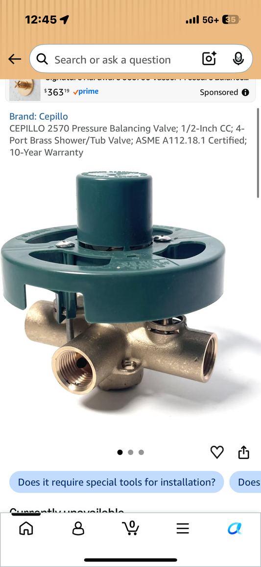 CEPILLO 2570 Pressure Balancing Valve; 1/2-Inch CC; 4-Port Brass Shower/Tub Valve; ASME A112.18.1 Certified