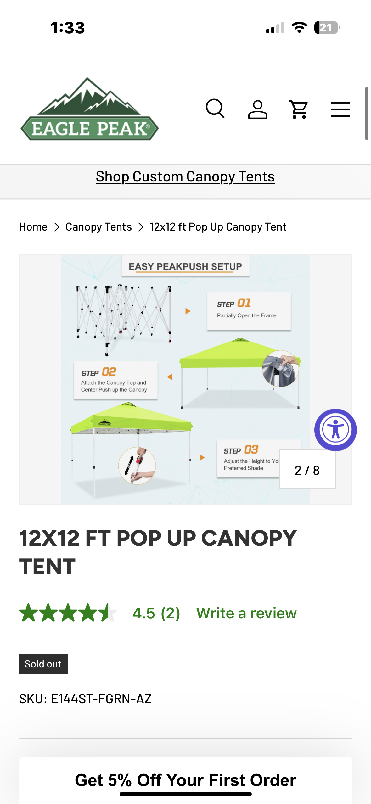 EAGLE PEAK Pop Up Canopy Tent with Wheeled Carry Bag, 8 Stakes, 4 Ropes, 4 Weight Bags, Easy Set Up Tent Canopy, 12x12 ft, 144sqft of Shade, Neon Green (W521)