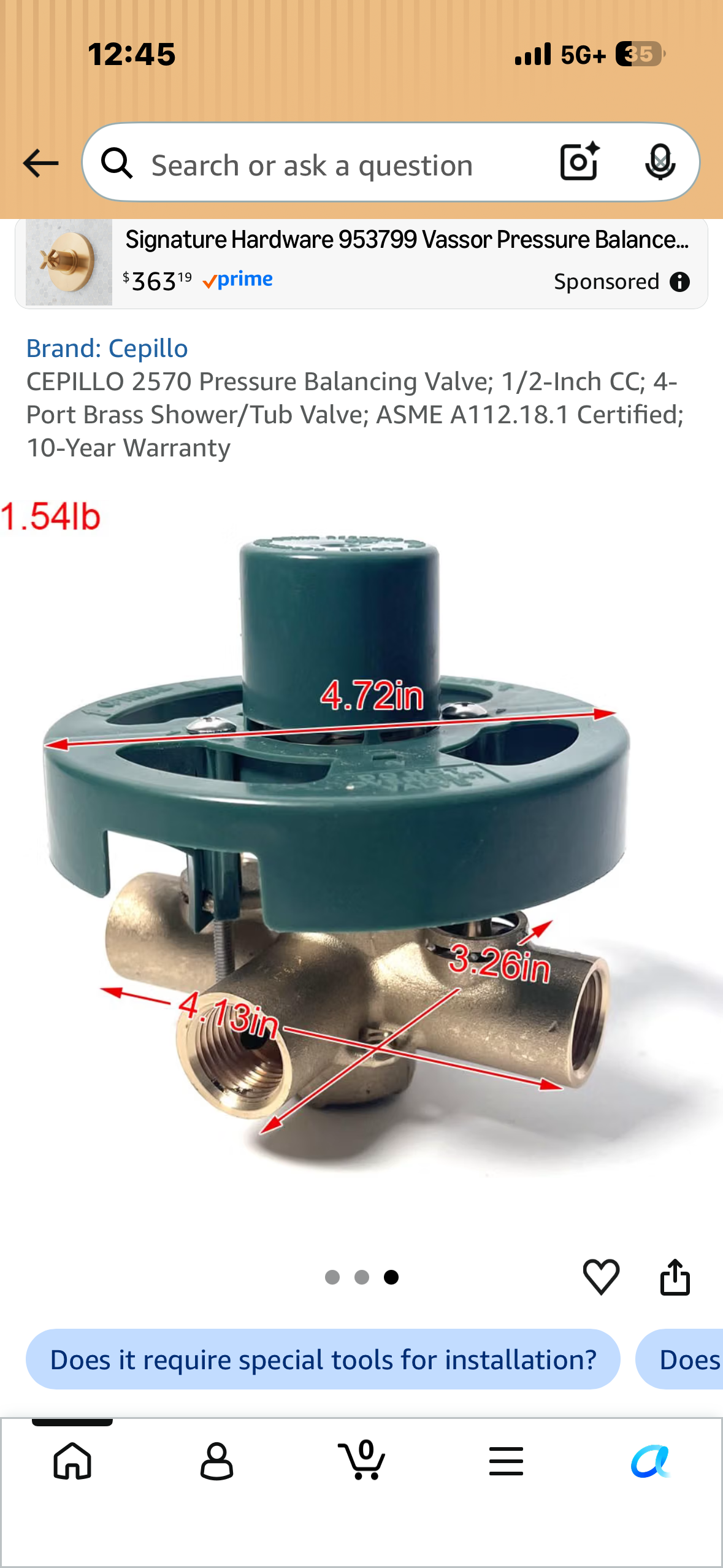 CEPILLO 2570 Pressure Balancing Valve; 1/2-Inch CC; 4-Port Brass Shower/Tub Valve; ASME A112.18.1 Certified