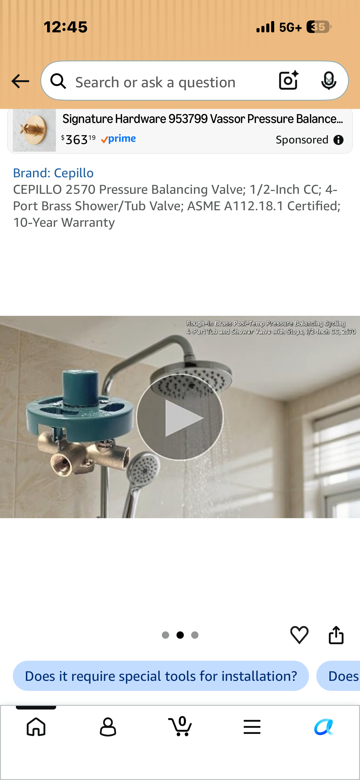 CEPILLO 2570 Pressure Balancing Valve; 1/2-Inch CC; 4-Port Brass Shower/Tub Valve; ASME A112.18.1 Certified