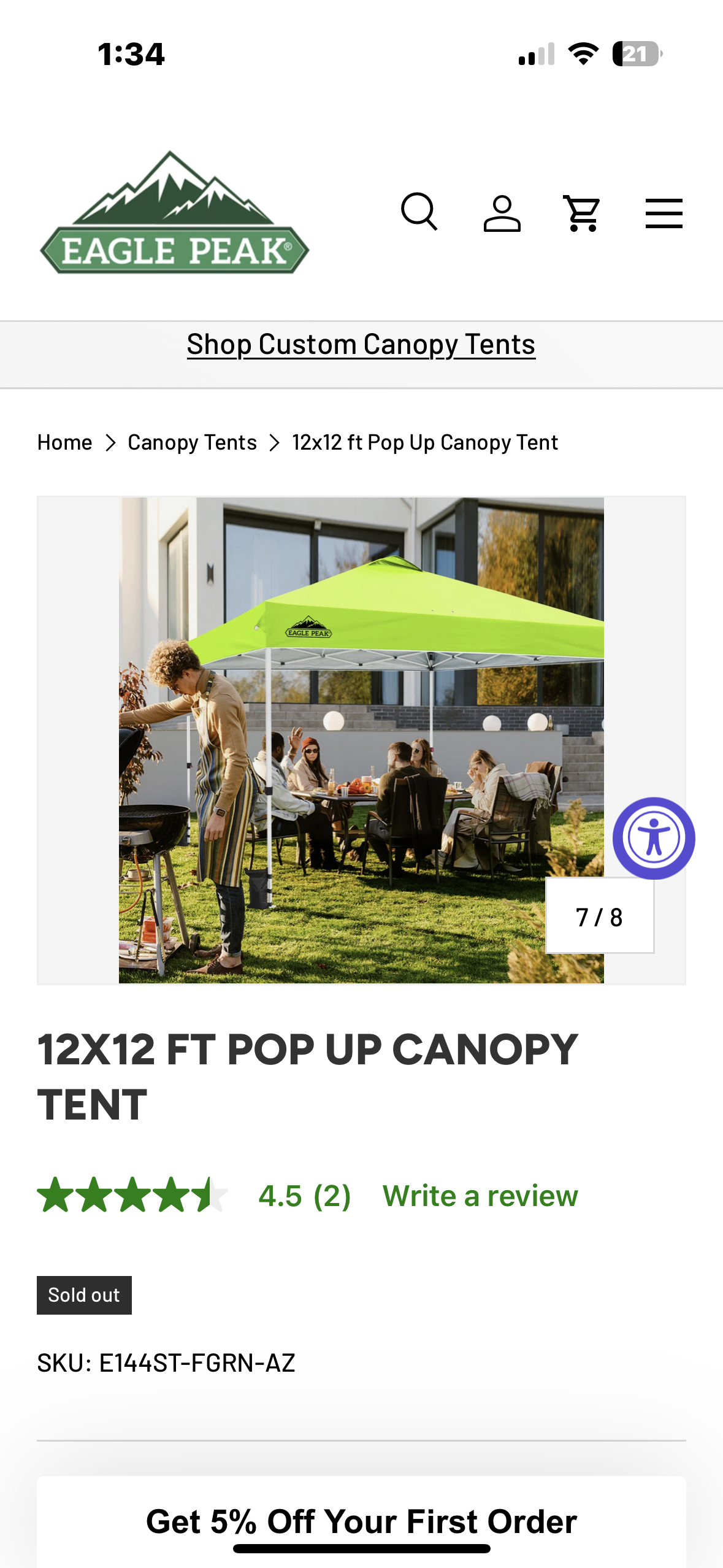 EAGLE PEAK Pop Up Canopy Tent with Wheeled Carry Bag, 8 Stakes, 4 Ropes, 4 Weight Bags, Easy Set Up Tent Canopy, 12x12 ft, 144sqft of Shade, Neon Green (W521)