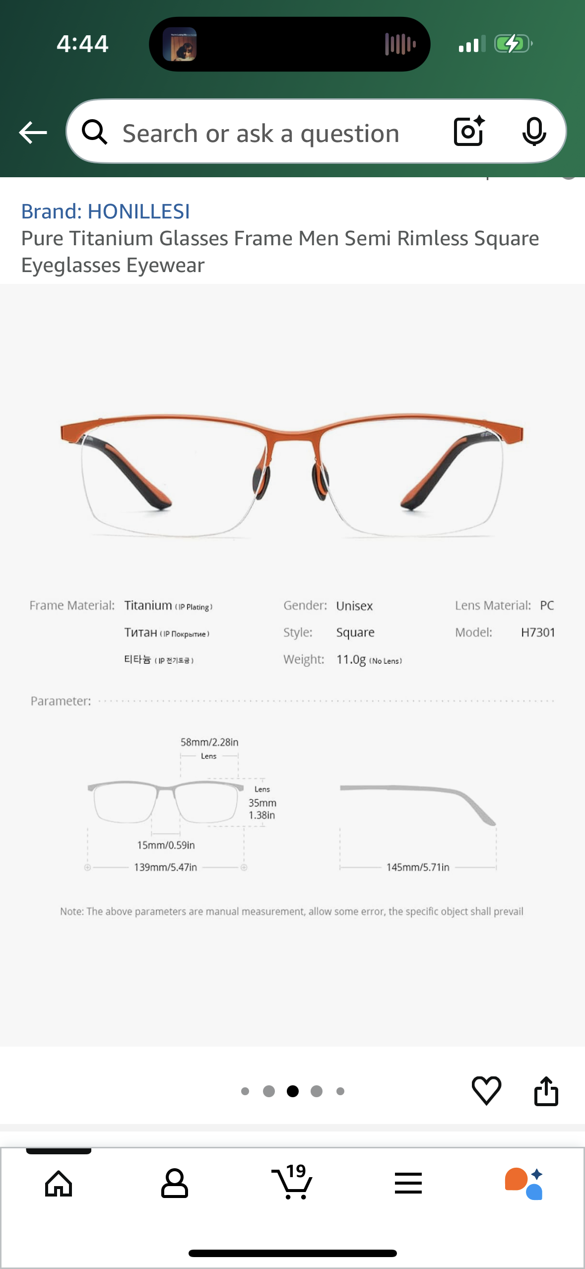 Pure Titanium Glasses Frame Men Semi Rimless Square Eyeglasses Eyewear