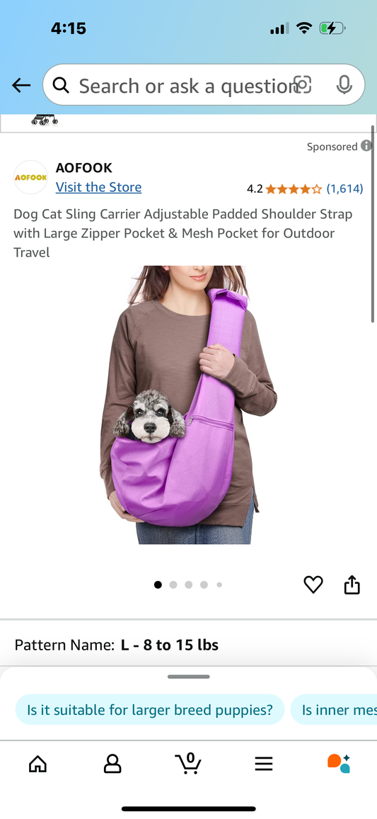 Dog Cat Sling Carrier Adjustable Padded Shoulder Strap with Large Zipper Pocket & Mesh Pocket for Outdoor Travel