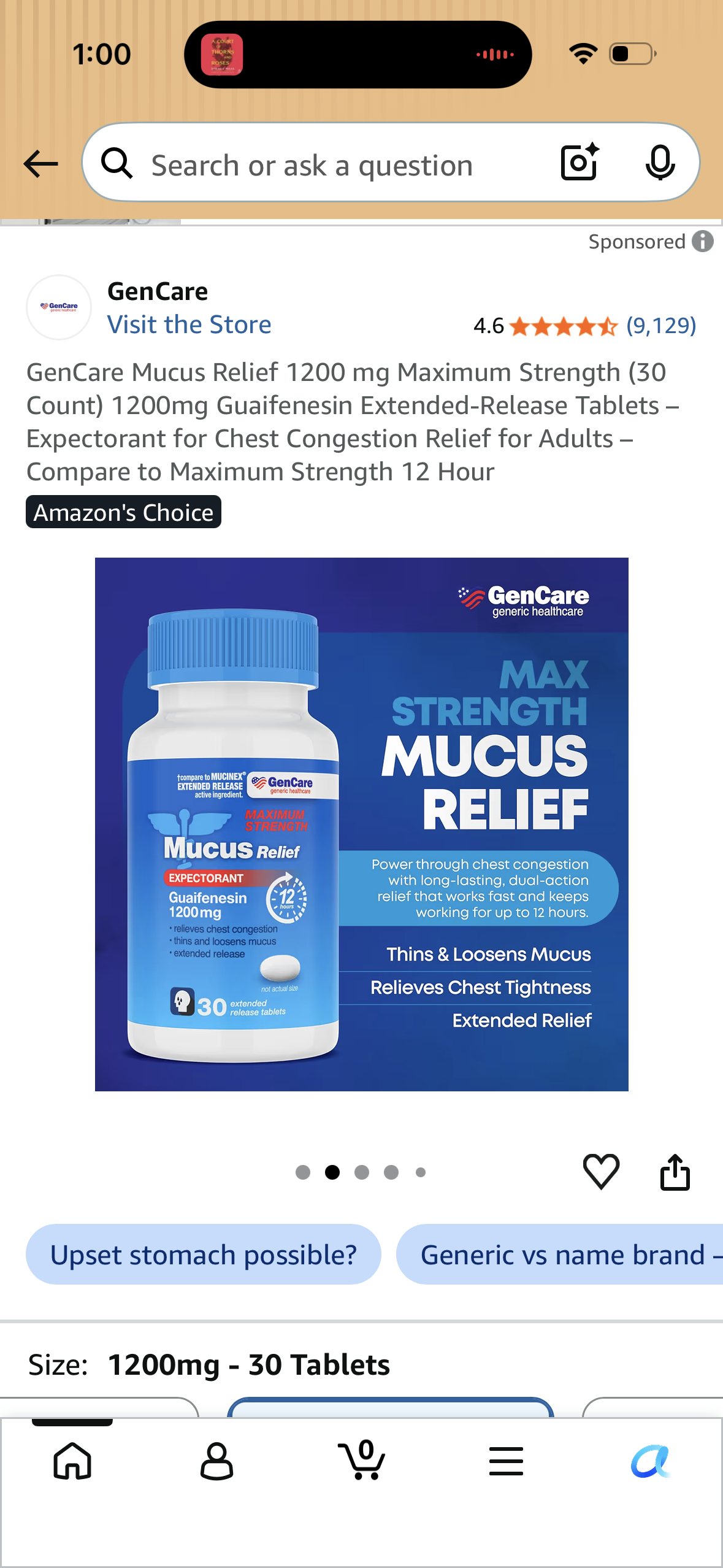 GenCare Mucus Relief 1200 mg Maximum Strength (30 Count) 1200mg Guaifenesin Extended-Release Tablets – Expectorant for Chest Congestion Relief for Adults – Compare to Maximum Strength 12 Hour