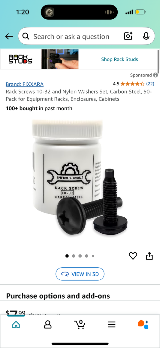 Rack Screws 10-32 and Nylon Washers Set, Carbon Steel, 50-Pack for Equipment Racks, Enclosures, Cabinets