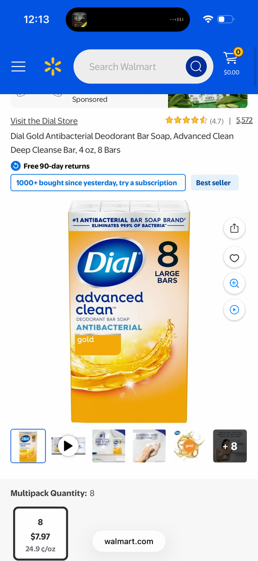 Dial Gold Antibacterial Deodorant Bar Soap, Advanced Clean Deep Cleanse Bar, 4 oz, 8 Bars