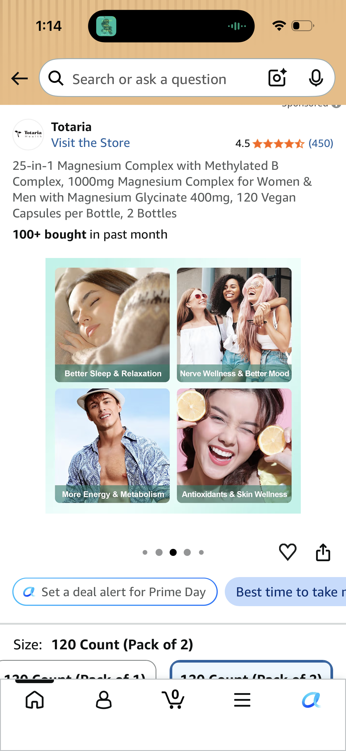 25-in-1 Magnesium Complex with Methylated B Complex, 1000mg Magnesium Complex for Women & Men with Magnesium Glycinate 400mg, 120 Vegan Capsules per Bottle, 2 Bottles