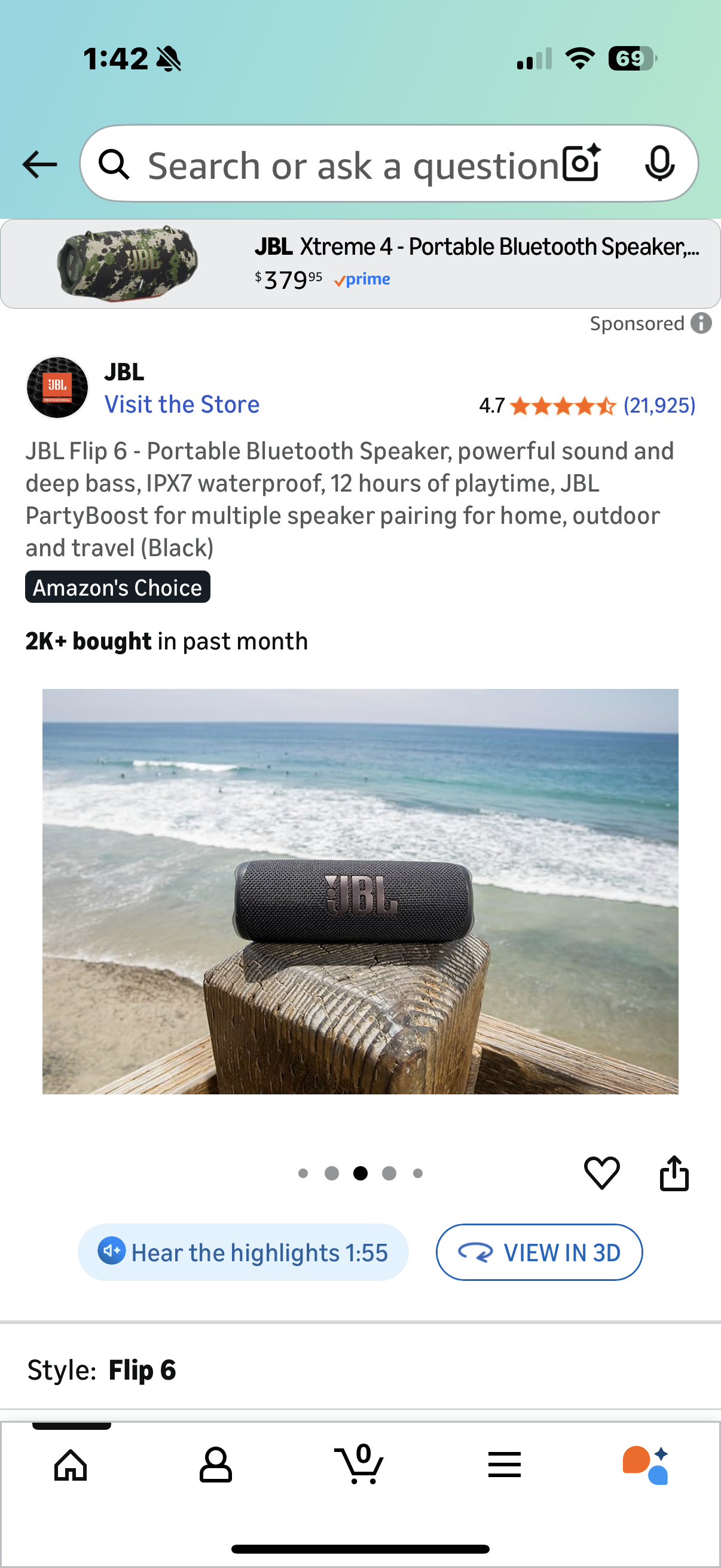 JBL Flip 6 - Portable Bluetooth Speaker, powerful sound and deep bass, IPX7 waterproof, 12 hours of playtime, JBL PartyBoost for multiple speaker pairing for home, outdoor and travel (Black)
