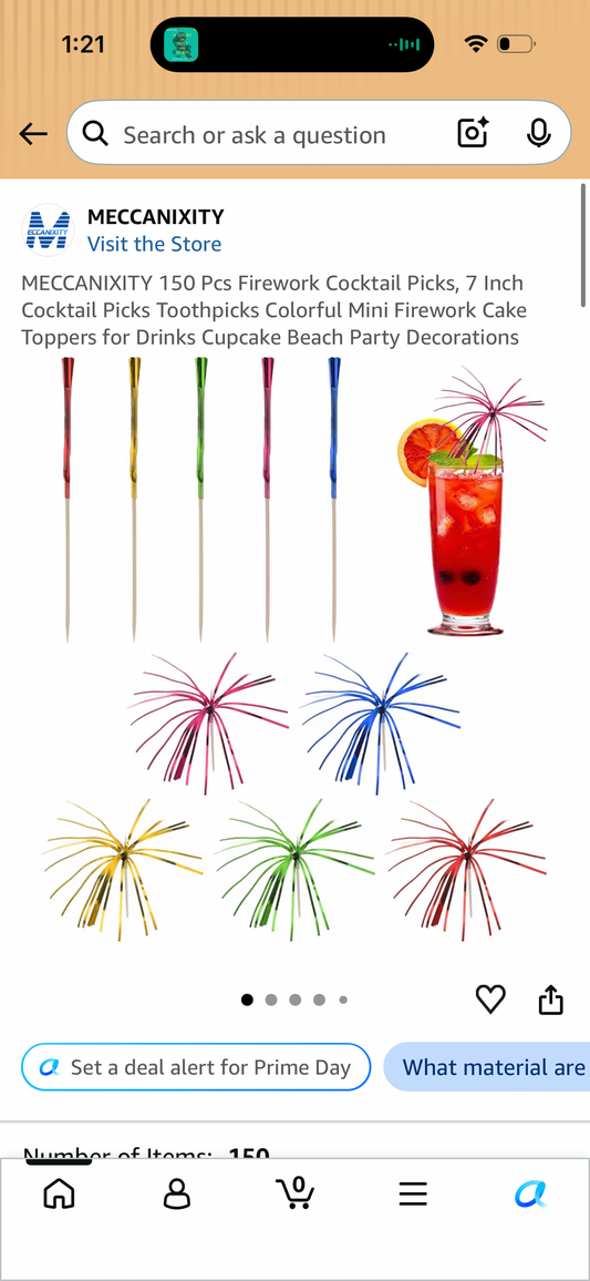 MECCANIXITY 150 Pcs Firework Cocktail Picks, 7 Inch Cocktail Picks Toothpicks Colorful Mini Firework Cake Toppers for Drinks Cupcake Beach Party Decorations