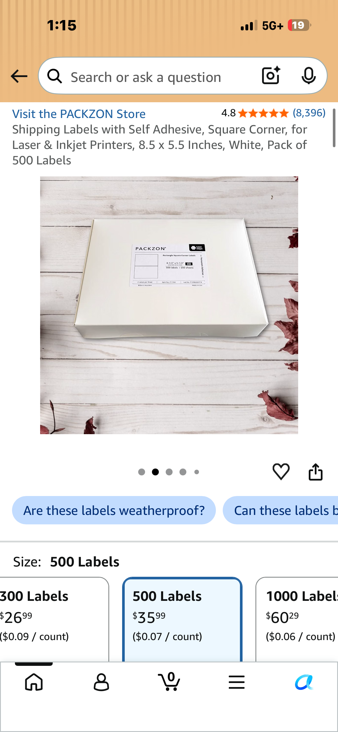 Shipping Labels with Self Adhesive, Square Corner, for Laser & Inkjet Printers, 8.5 x 5.5 Inches, White, Pack of 500 Labels