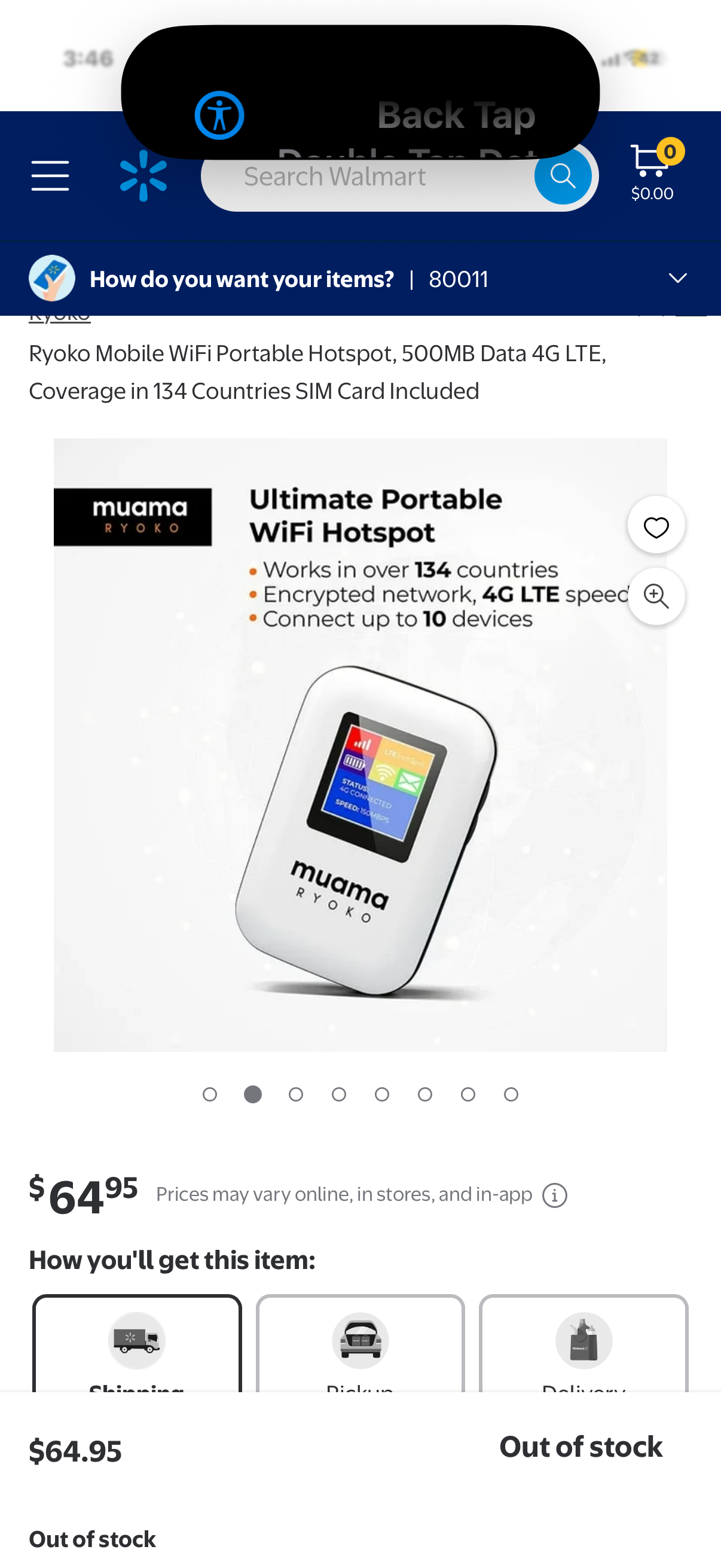 Ryoko Mobile WiFi Portable Hotspot, 500MB Data 4G LTE, Coverage in 134 Countries SIM Card Included