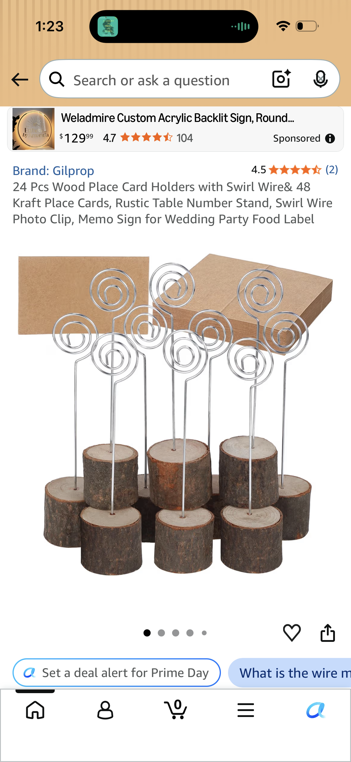 24 Pcs Wood Place Card Holders with Swirl Wire& 48 Kraft Place Cards, Rustic Table Number Stand, Swirl Wire Photo Clip, Memo Sign for Wedding Party Food Label