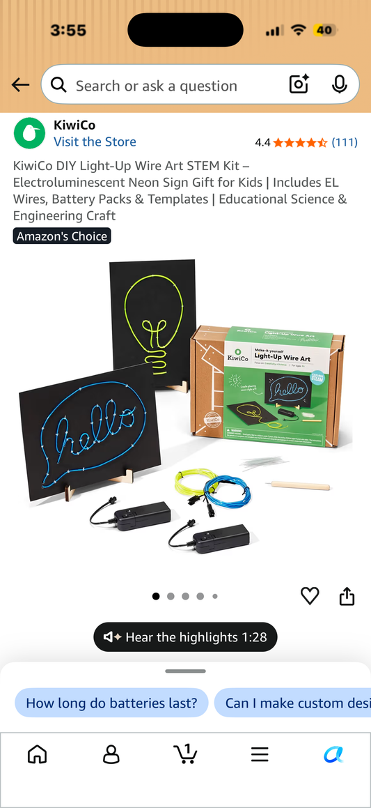 KiwiCo DIY Light-Up Wire Art STEM Kit – Electroluminescent Neon Sign Gift for Kids | Includes EL Wires, Battery Packs & Templates | Educational Science & Engineering Craft
