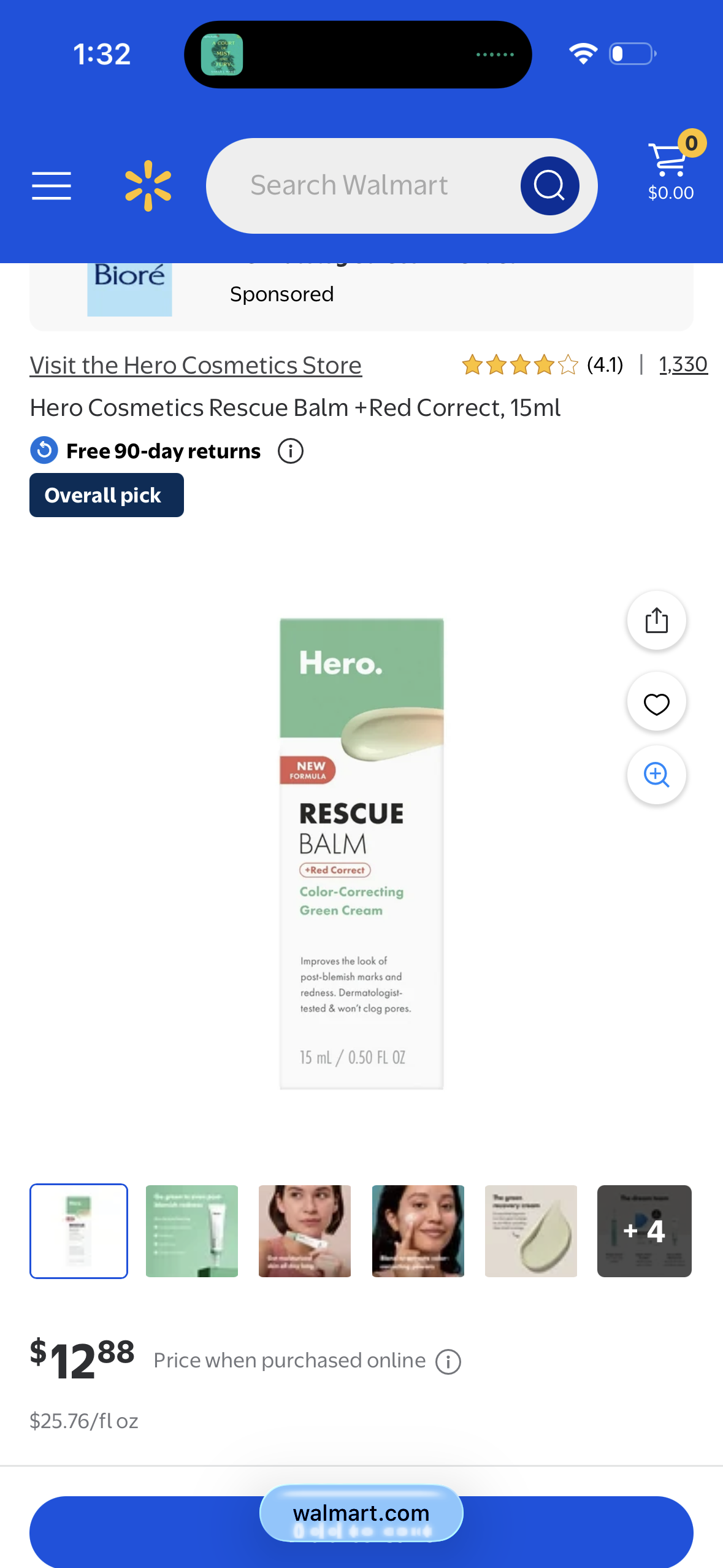 Hero Cosmetics Rescue Balm +Red Correct, 15ml