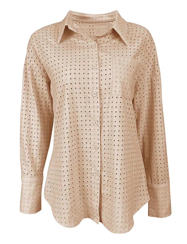 Women's Casual Button Down, Tan (Size X-Large)