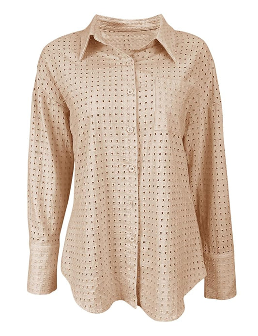 Women's Casual Button Down, Tan (Size X-Large)