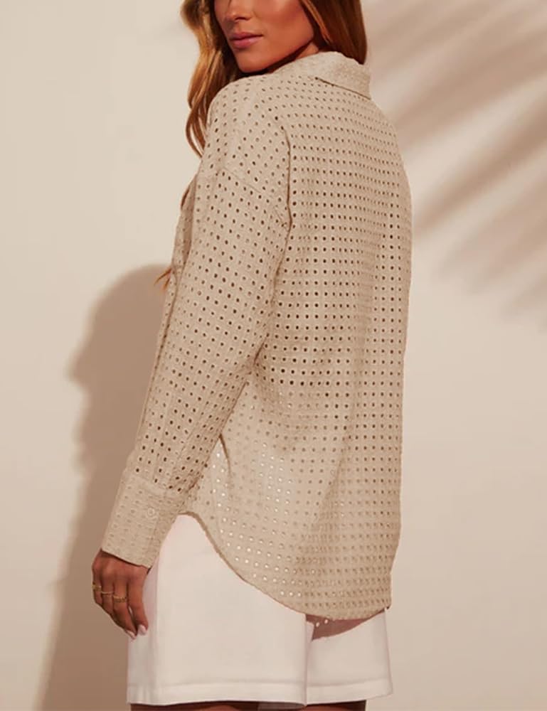 Women's Casual Button Down, Tan (Size X-Large)