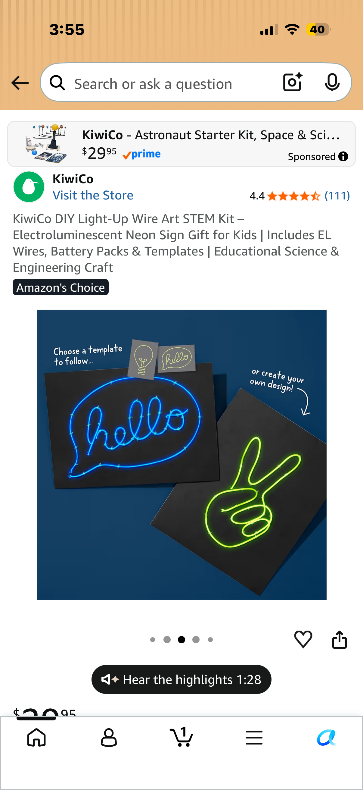 KiwiCo DIY Light-Up Wire Art STEM Kit – Electroluminescent Neon Sign Gift for Kids | Includes EL Wires, Battery Packs & Templates | Educational Science & Engineering Craft