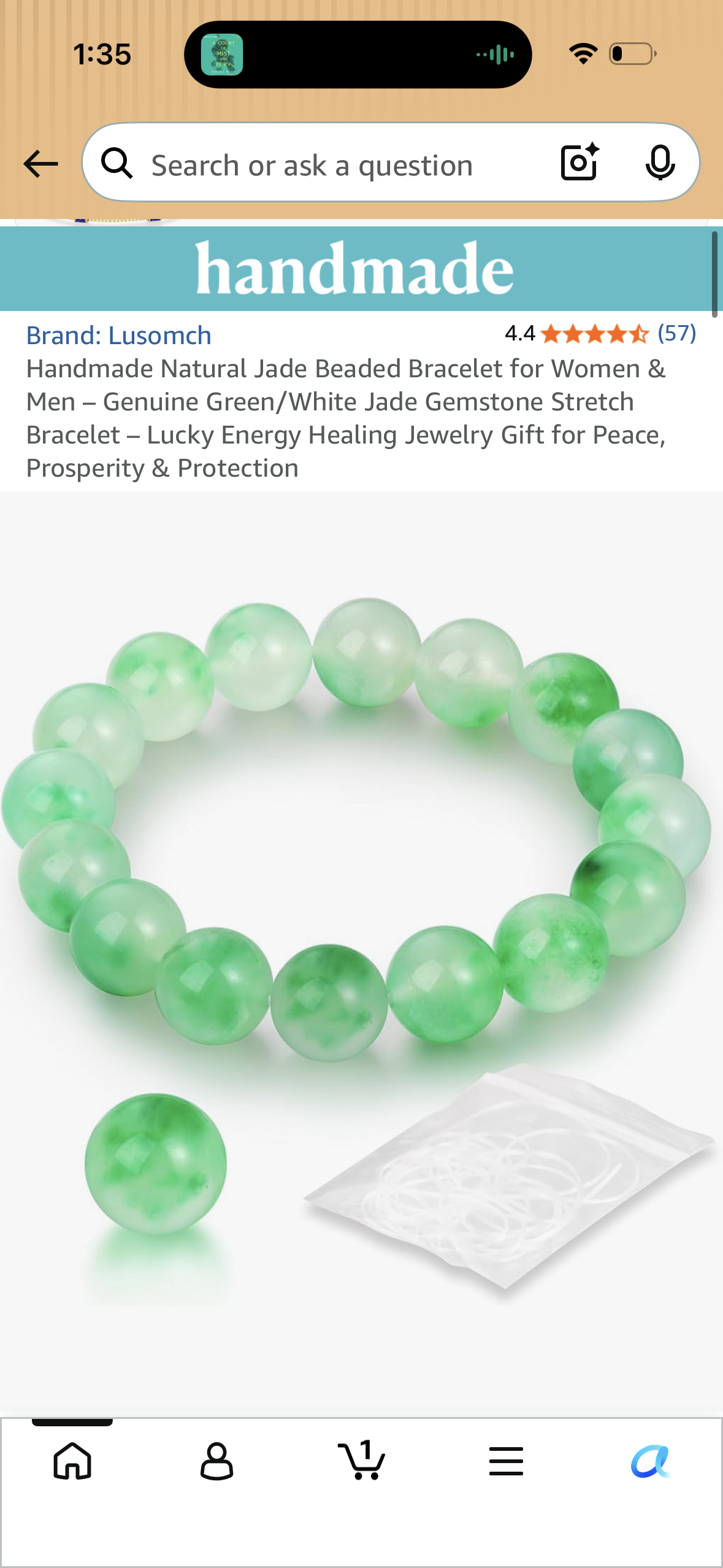 Handmade Natural Jade Beaded Bracelet for Women & Men – Genuine Green/White Jade Gemstone Stretch Bracelet – Lucky Energy Healing Jewelry Gift for Peace, Prosperity & Protection