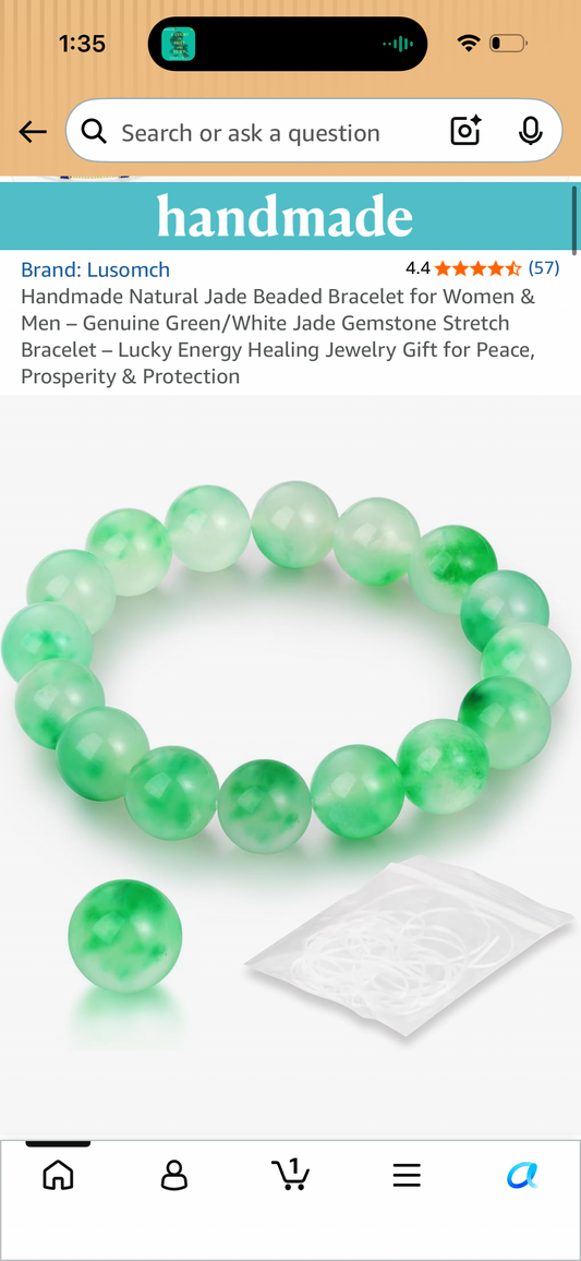 Handmade Natural Jade Beaded Bracelet for Women & Men – Genuine Green/White Jade Gemstone Stretch Bracelet – Lucky Energy Healing Jewelry Gift for Peace, Prosperity & Protection