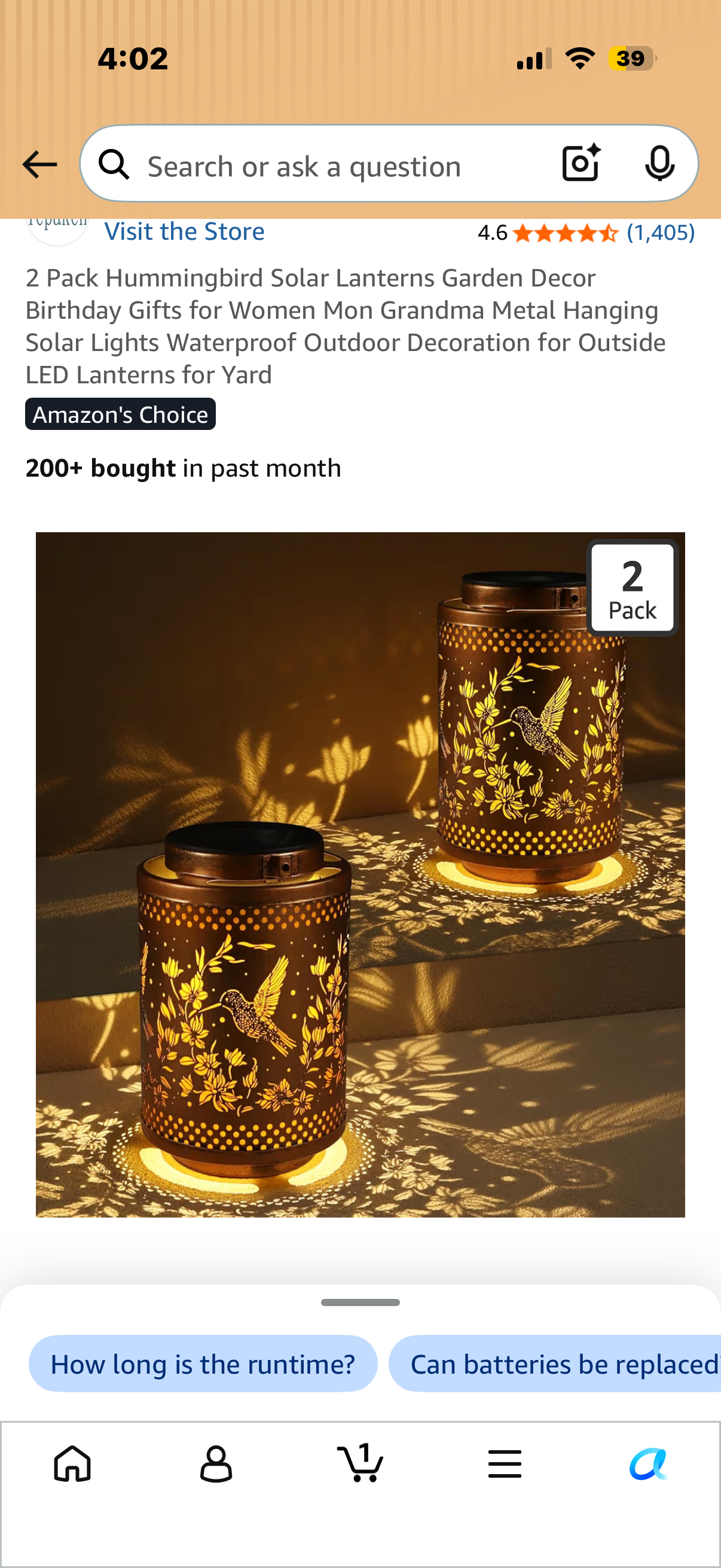 2 Pack Hummingbird Solar Lanterns Garden Decor Birthday Gifts for Women Mon Grandma Metal Hanging Solar Lights Waterproof Outdoor Decoration for Outside LED Lanterns for Yard
