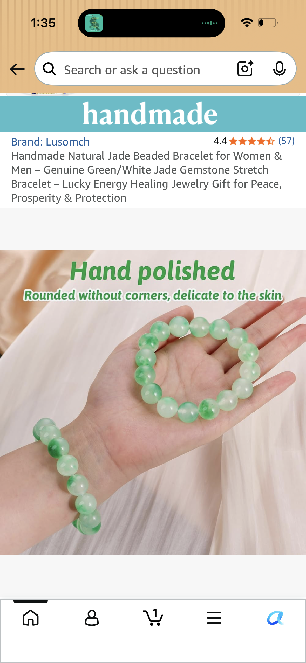 Handmade Natural Jade Beaded Bracelet for Women & Men – Genuine Green/White Jade Gemstone Stretch Bracelet – Lucky Energy Healing Jewelry Gift for Peace, Prosperity & Protection