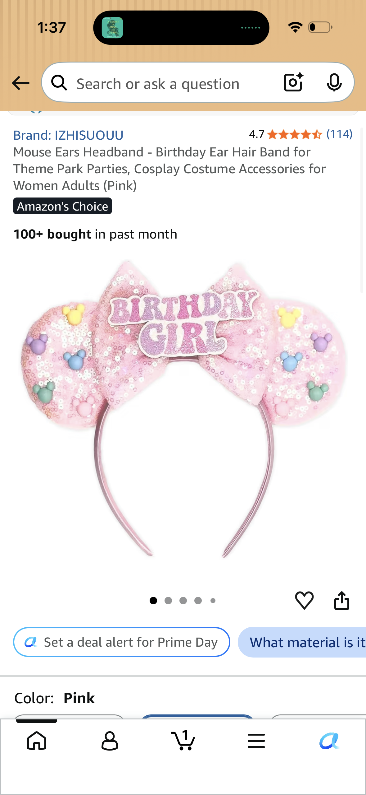 Mouse Ears Headband - Birthday Ear Hair Band for Theme Park Parties, Cosplay Costume Accessories for Women Adults (Pink)