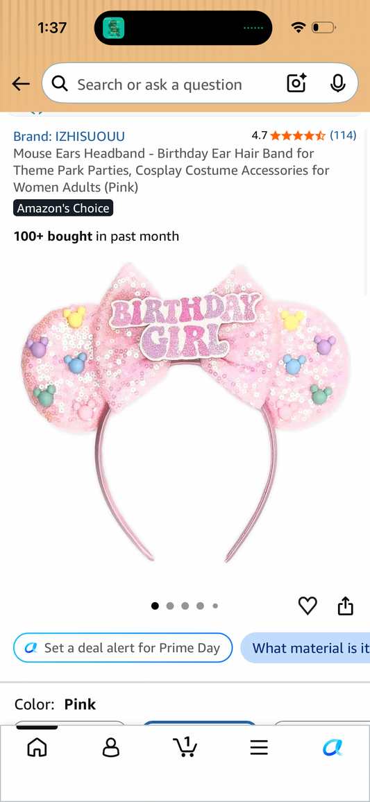 Mouse Ears Headband - Birthday Ear Hair Band for Theme Park Parties, Cosplay Costume Accessories for Women Adults (Pink)