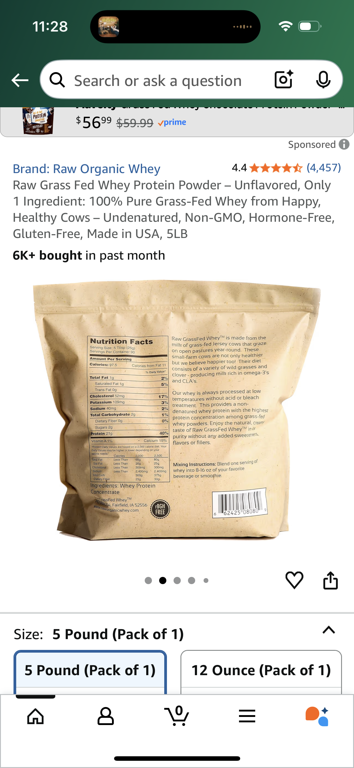 Raw Grass Fed Whey Protein Powder – Unflavored, Only 1 Ingredient: 100% Pure Grass-Fed Whey from Happy, Healthy Cows – Undenatured, Non-GMO, Hormone-Free, Gluten-Free, Made in USA, 5LB