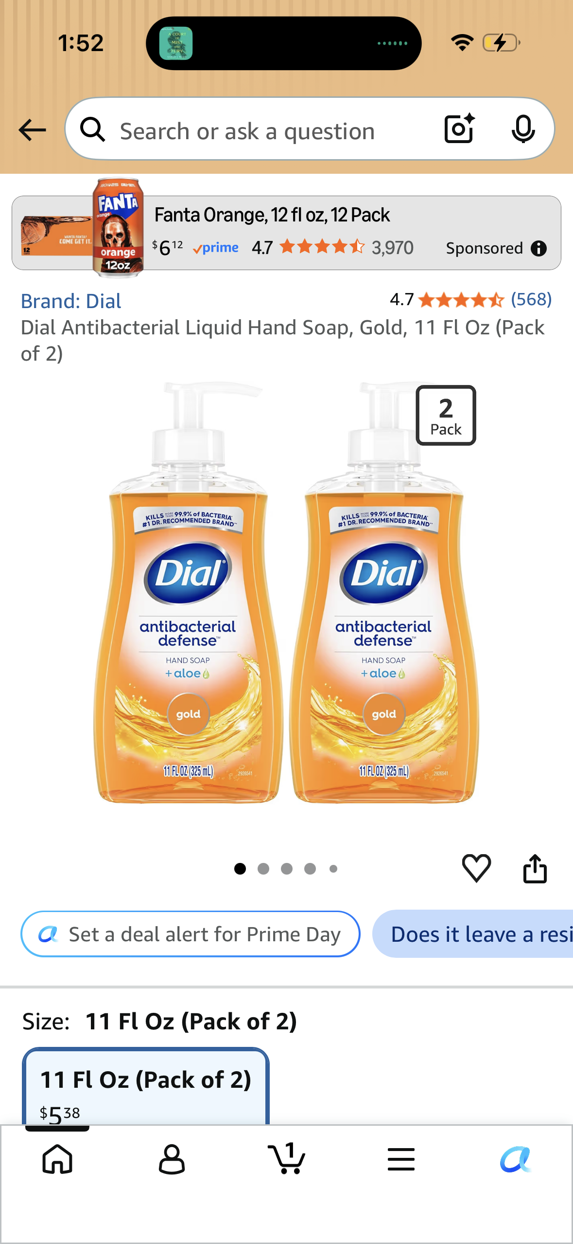 Dial Antibacterial Liquid Hand Soap, Gold, 11 Fl Oz (Pack of 2)