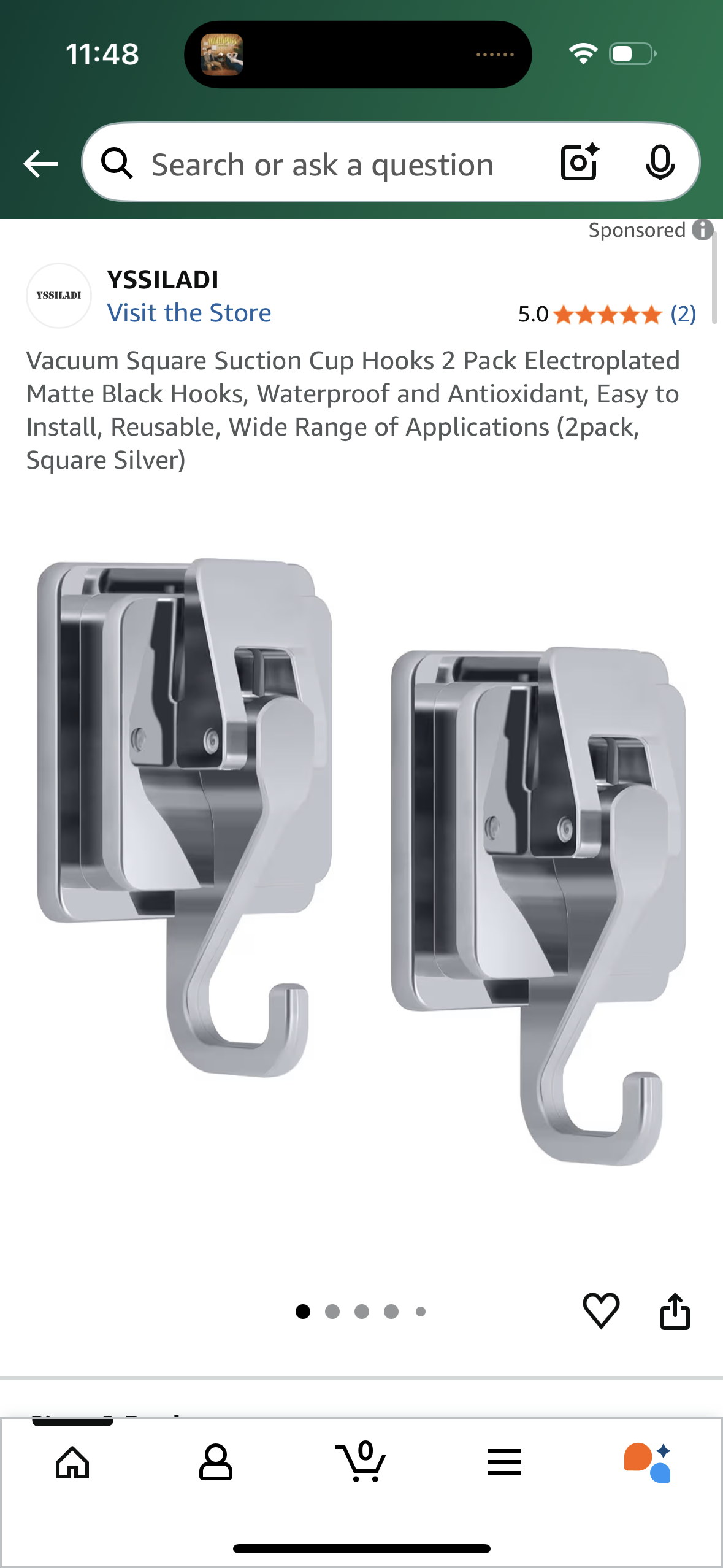 Vacuum Square Suction Cup Hooks 2 Pack Electroplated Matte Black Hooks, Waterproof and Antioxidant, Easy to Install, Reusable, Wide Range of Applications (2pack, Square Silver)