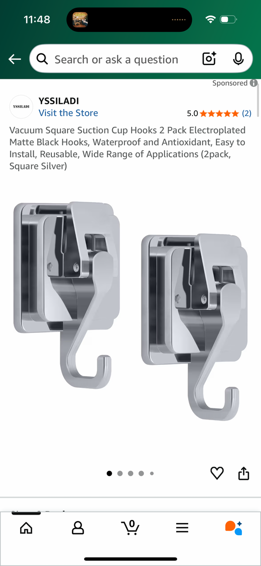 Vacuum Square Suction Cup Hooks 2 Pack Electroplated Matte Black Hooks, Waterproof and Antioxidant, Easy to Install, Reusable, Wide Range of Applications (2pack, Square Silver)