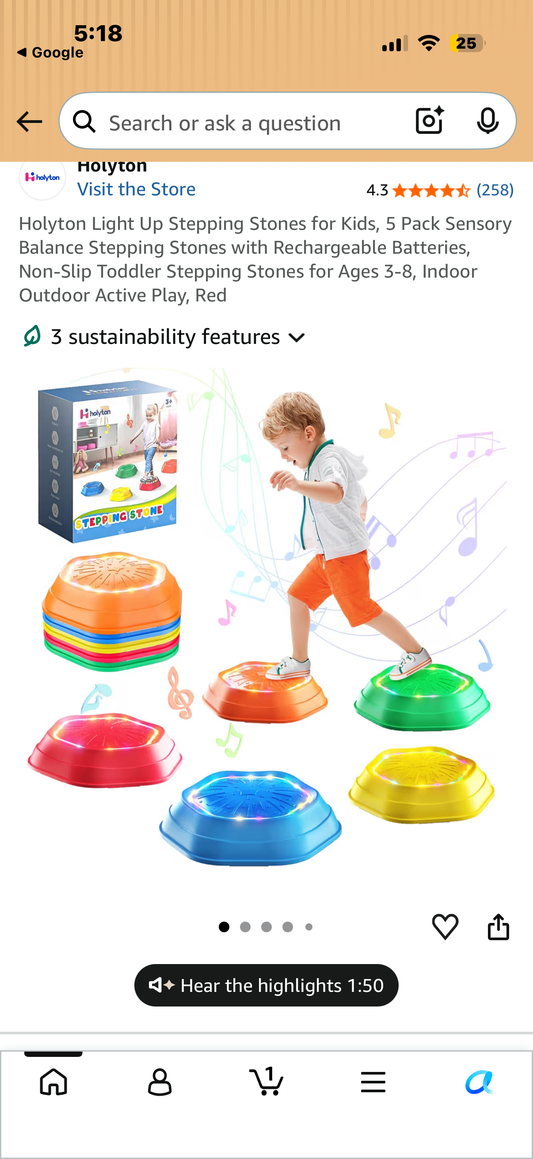 Holyton Light Up Stepping Stones for Kids, 5 Pack Sensory Balance Stepping Stones with Rechargeable Batteries, Non-Slip Toddler Stepping Stones for Ages 3-8, Indoor Outdoor Active Play, Red