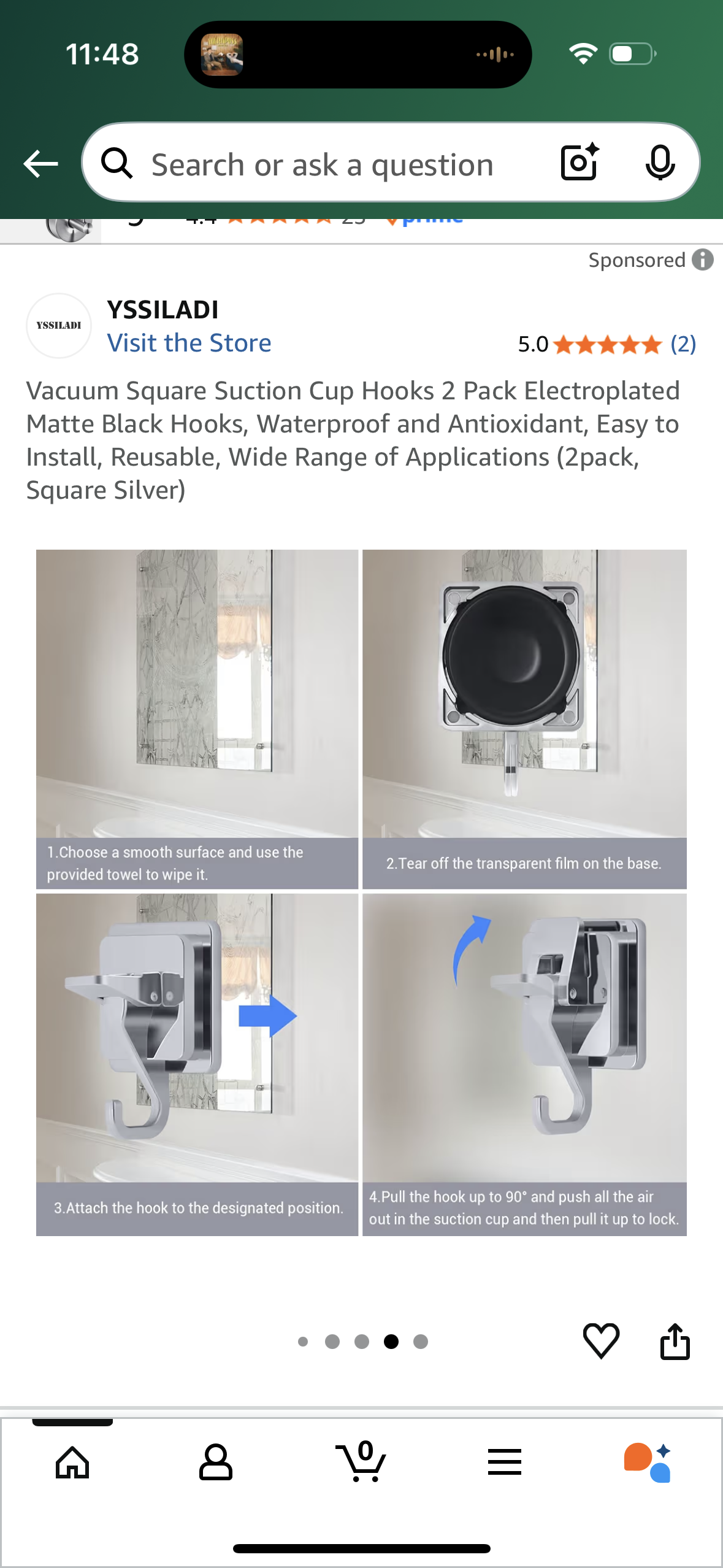 Vacuum Square Suction Cup Hooks 2 Pack Electroplated Matte Black Hooks, Waterproof and Antioxidant, Easy to Install, Reusable, Wide Range of Applications (2pack, Square Silver)