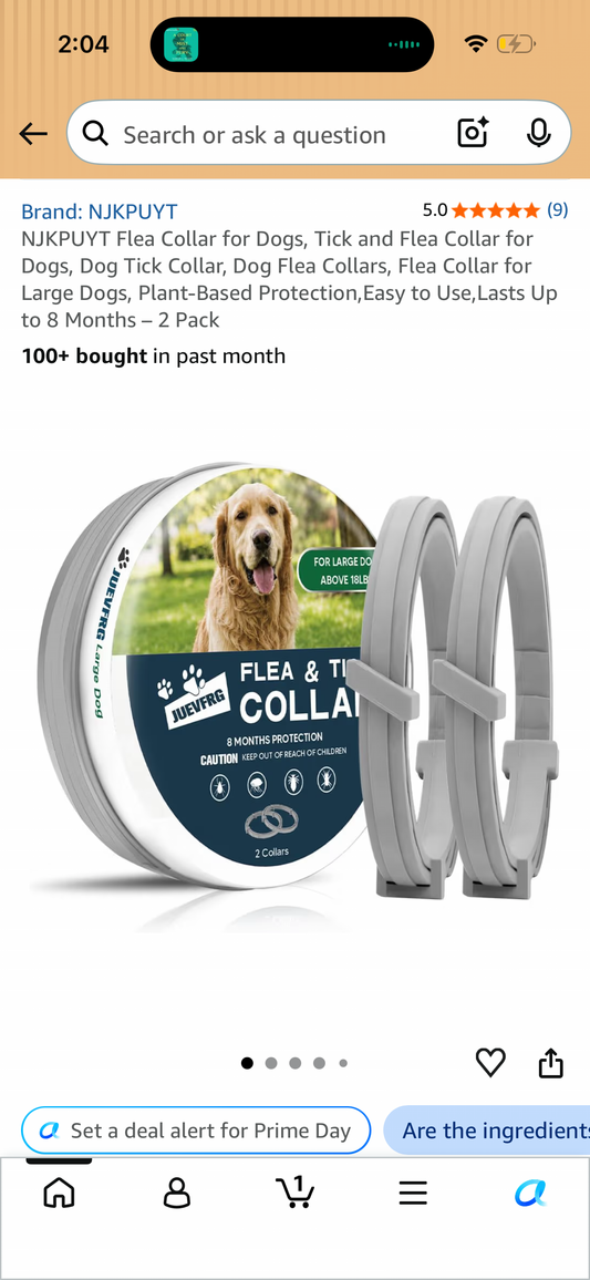 NJKPUYT Flea Collar for Dogs, Tick and Flea Collar for Dogs, Dog Tick Collar, Dog Flea Collars, Flea Collar for Large Dogs, Plant-Based Protection,Easy to Use,Lasts Up to 8 Months – 2 Pack