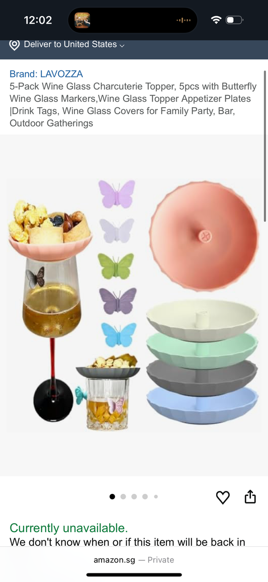 LAVOZZA 5-Pack Wine Glass Charcuterie Topper, 5pcs with Butterfly Wine Glass Markers,Wine Glass Topper Appetizer Plates |Drink Tags, Wine Glass Covers for Family Party, Bar, Outdoor Gatherings