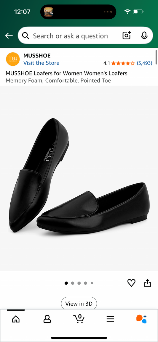 MUSSHOE Loafers for Women Women's Loafers Memory Foam, Comfortable, Pointed Toe